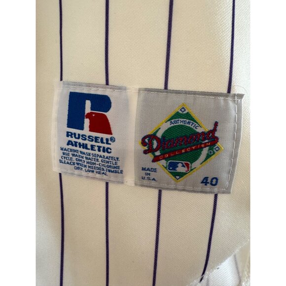 Russell Athletic MLB Mens Size 40 Polyester Purple Pinstripe Button Baseball Jer - Picture 3 of 6